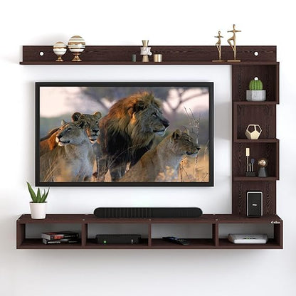 PEDPIX Entertainment Center, Wall Mounted, Engineered Wood, Brown, with Shelves
