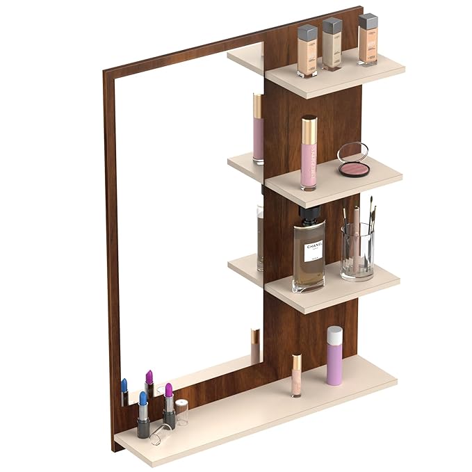PEDPIX Wall Mirrors with Shelf: Decorative Wall Hanging Dressing Table for Bedroom and Living Room Wall Mounted Engineered Wood Dressing Table(Finish Color -, BROWN, DIY(Do-It-Yourself))
