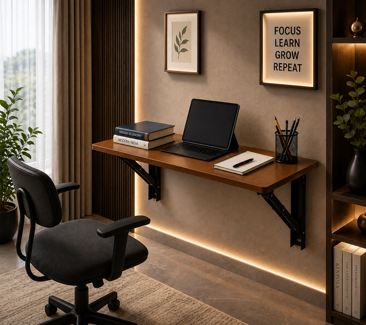 PEDPIX Wall Mounted Folding Table 80 × 40 cm – Teak | Space-Saving Foldable Wall Desk