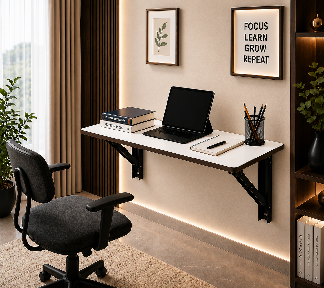 PEDPIX Wall Mounted Folding Table 80 × 40 cm – White Venge | Foldable Space-Saving Wall Desk