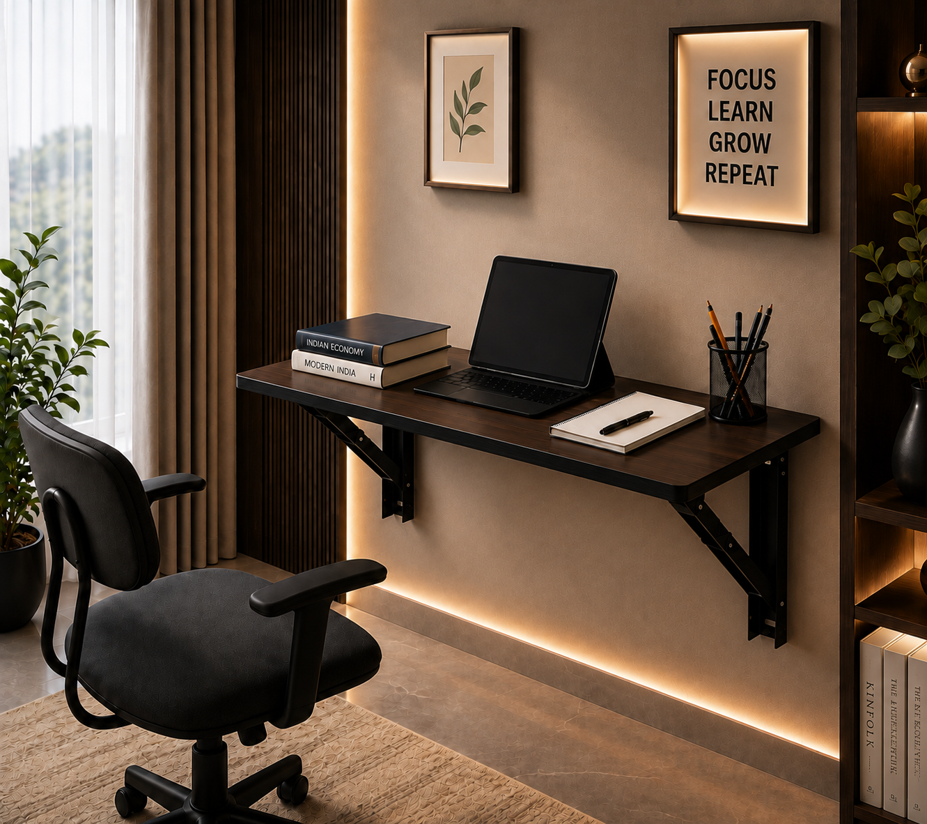 PEDPIX® Wall Mounted Folding Table | 80 × 40 cm | Coffee Venge | Space-Saving Foldable Wall Desk