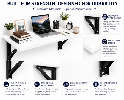 PEDPIX Wall Mounted Folding Table 120 × 40 cm | Space-Saving Foldable Wall Desk