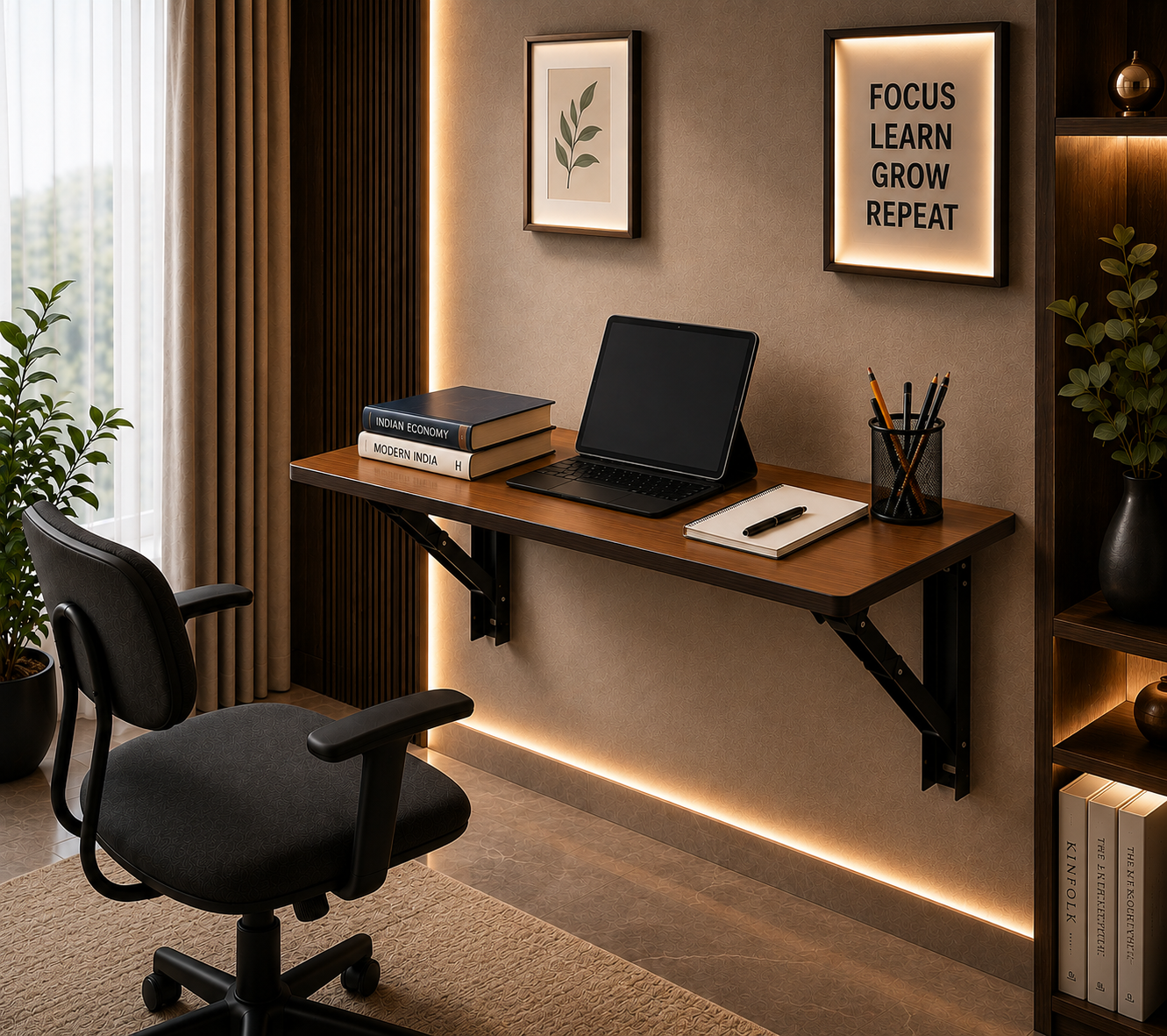 PEDPIX® Wall Mounted Folding Table | 80 × 40 cm | Teak Venge | Foldable Wall-Mounted Desk
