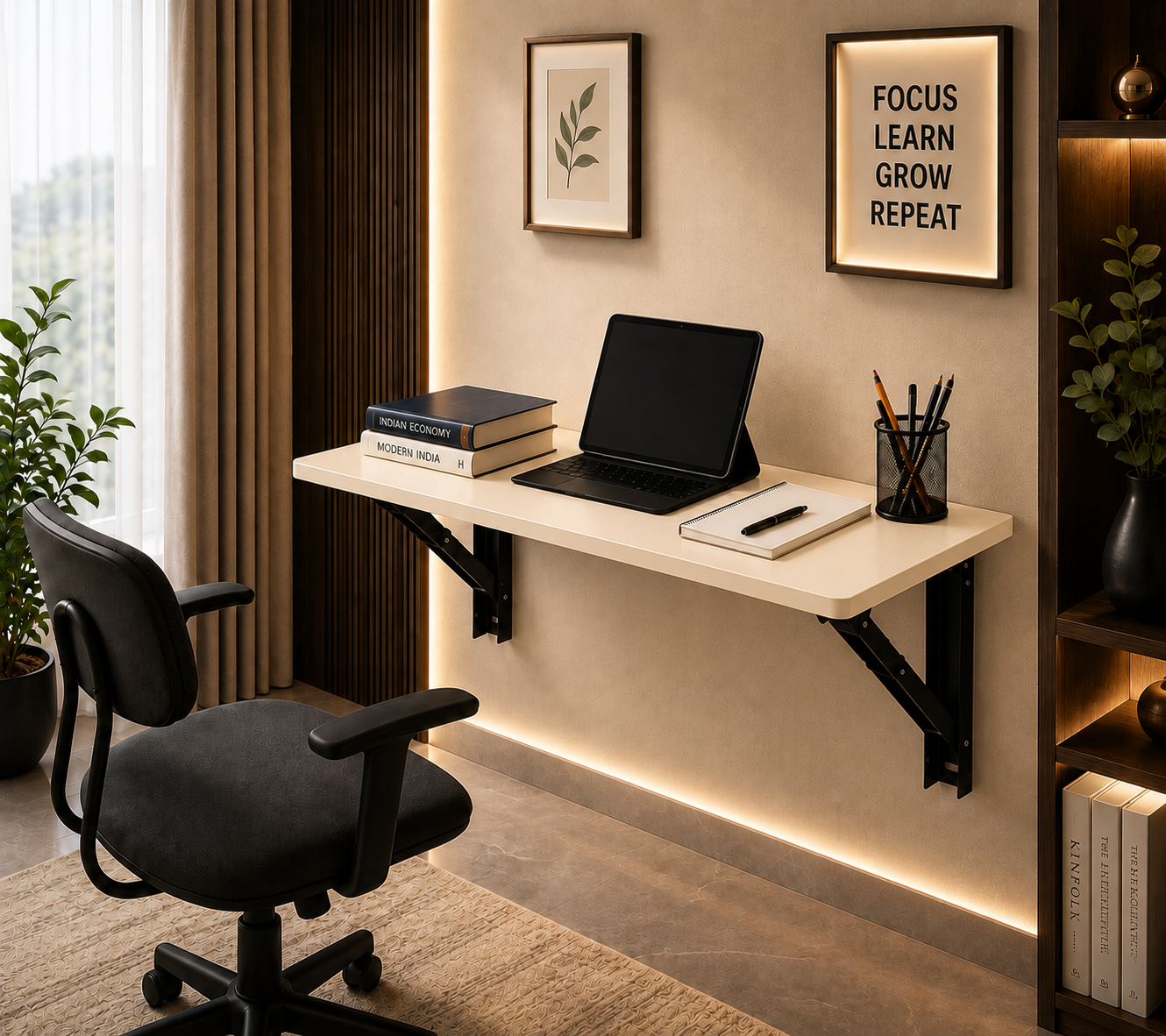 PEDPIX® Wall Mounted Folding Table | 80 × 40 cm | Cream | Space-Saving Foldable Wall Desk
