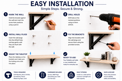 PEDPIX Wall Mounted Folding Table 100 × 40 cm | Space-Saving Foldable Wall Desk