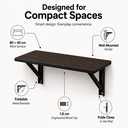 PEDPIX Wall Mounted Folding Table 80 × 40 cm | Space-Saving Foldable Wall Desk