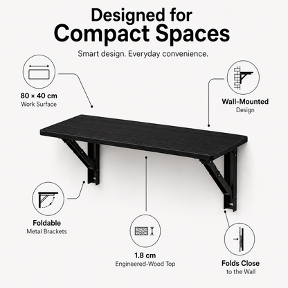 PEDPIX Wall Mounted Folding Table 80 × 40 cm | Space-Saving Foldable Wall Desk