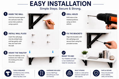 PEDPIX Wall Mounted Folding Table 100 × 40 cm | Space-Saving Foldable Wall Desk