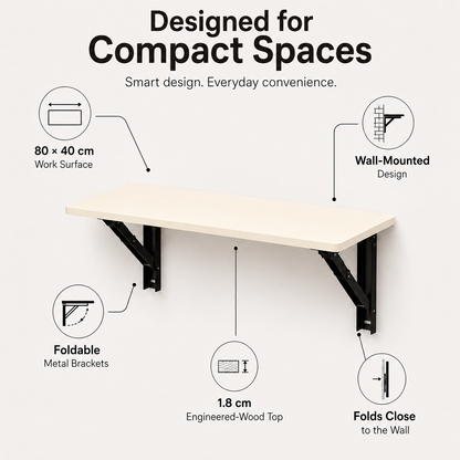 PEDPIX Wall Mounted Folding Table 80 × 40 cm | Space-Saving Foldable Wall Desk