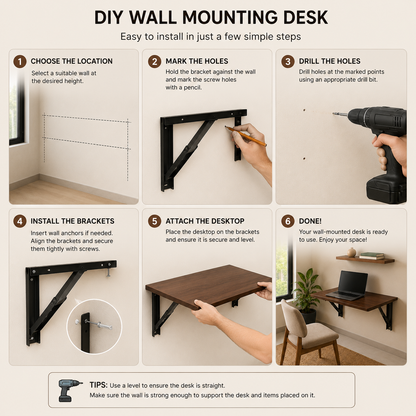 PEDPIX Wall Mounted Folding Table 60 × 40 cm | Space-Saving Foldable Wall Desk