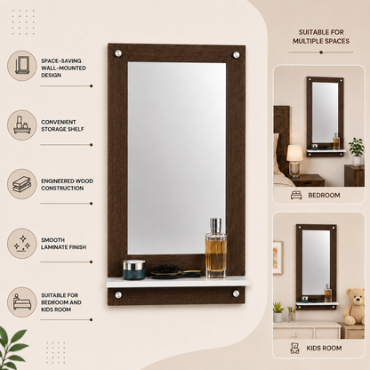 PEDPIX wall mounted dressing mirror with shelf in Coffee White, view 7
