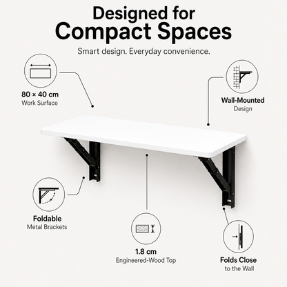 PEDPIX Wall Mounted Folding Table 80 × 40 cm | Space-Saving Foldable Wall Desk
