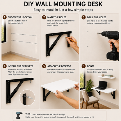 PEDPIX Wall Mounted Folding Table 60 × 40 cm | Space-Saving Foldable Wall Desk