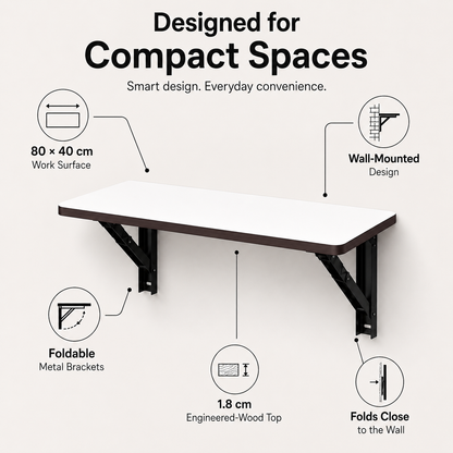 PEDPIX Wall Mounted Folding Table 80 × 40 cm | Space-Saving Foldable Wall Desk