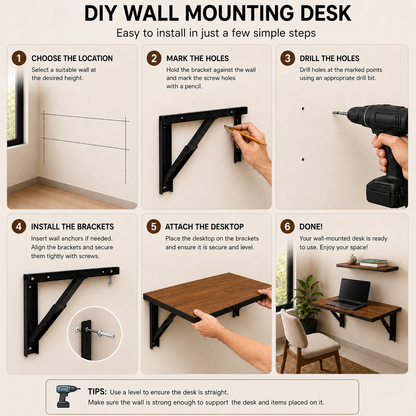 PEDPIX Wall Mounted Folding Table 60 × 40 cm | Space-Saving Foldable Wall Desk