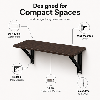 PEDPIX Wall Mounted Folding Table 80 × 40 cm | Space-Saving Foldable Wall Desk