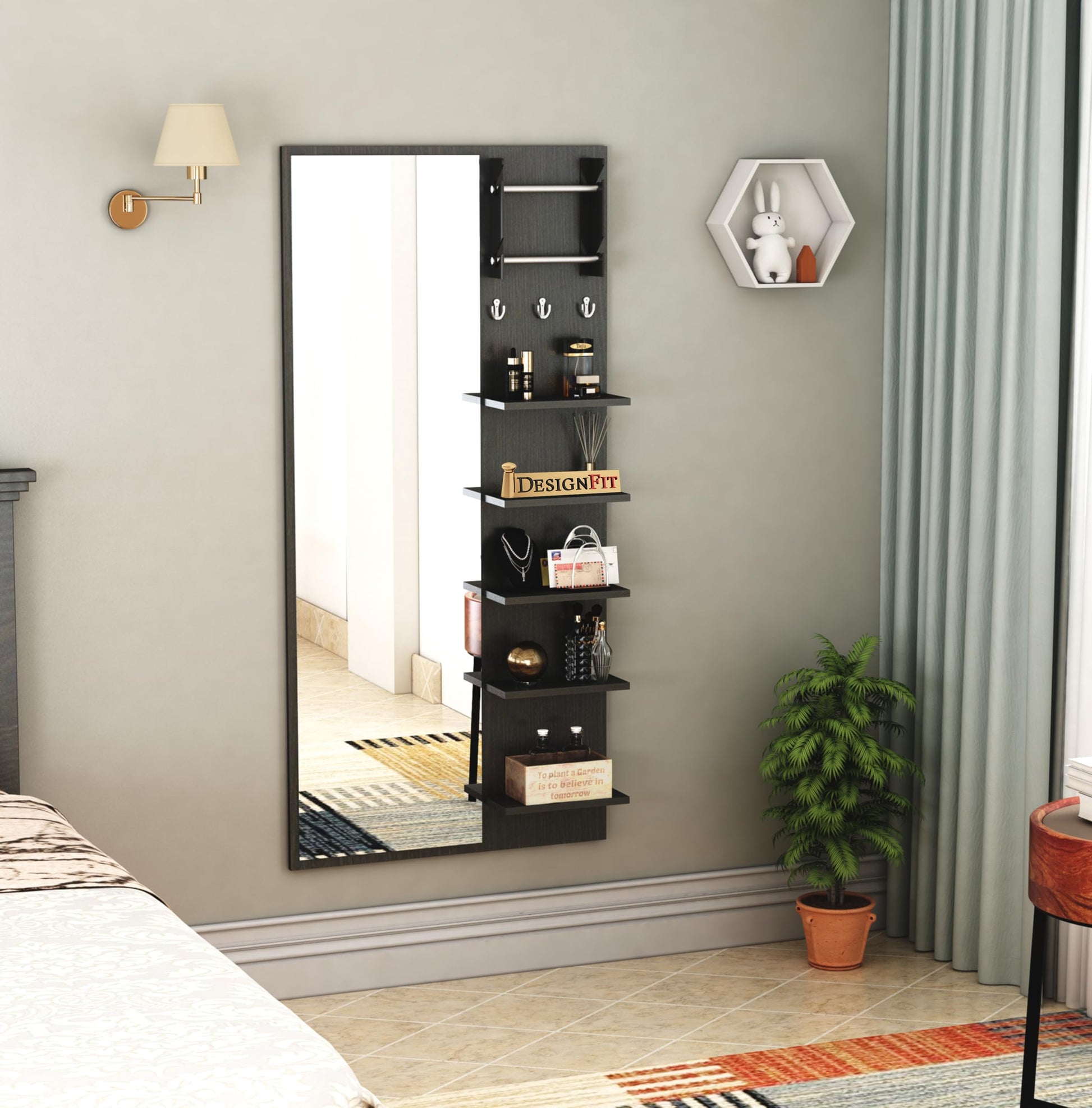 PEDPIX Engineered Wood Wall Mount Dressing Table Mirror With Shelves, PEDPIX Engineered Wood Wall Mount Dressing Table Mirror With Shelves,