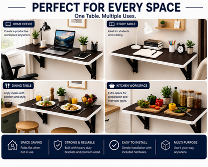 PEDPIX Wall Mounted Folding Table 120 × 40 cm | Space-Saving Foldable Wall Desk