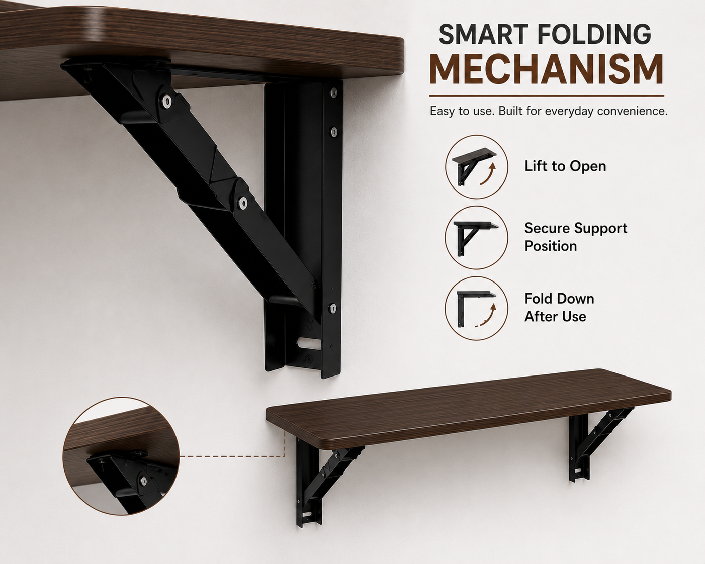 PEDPIX® Wall Mounted Folding Table – 80 × 40 cm | Space-Saving Foldable Wall Desk | Venge