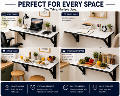 PEDPIX Wall Mounted Folding Table 120 × 40 cm | Space-Saving Foldable Wall Desk