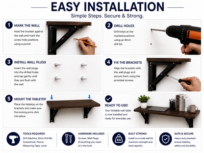 PEDPIX Wall Mounted Folding Table 120 × 40 cm | Space-Saving Foldable Wall Desk