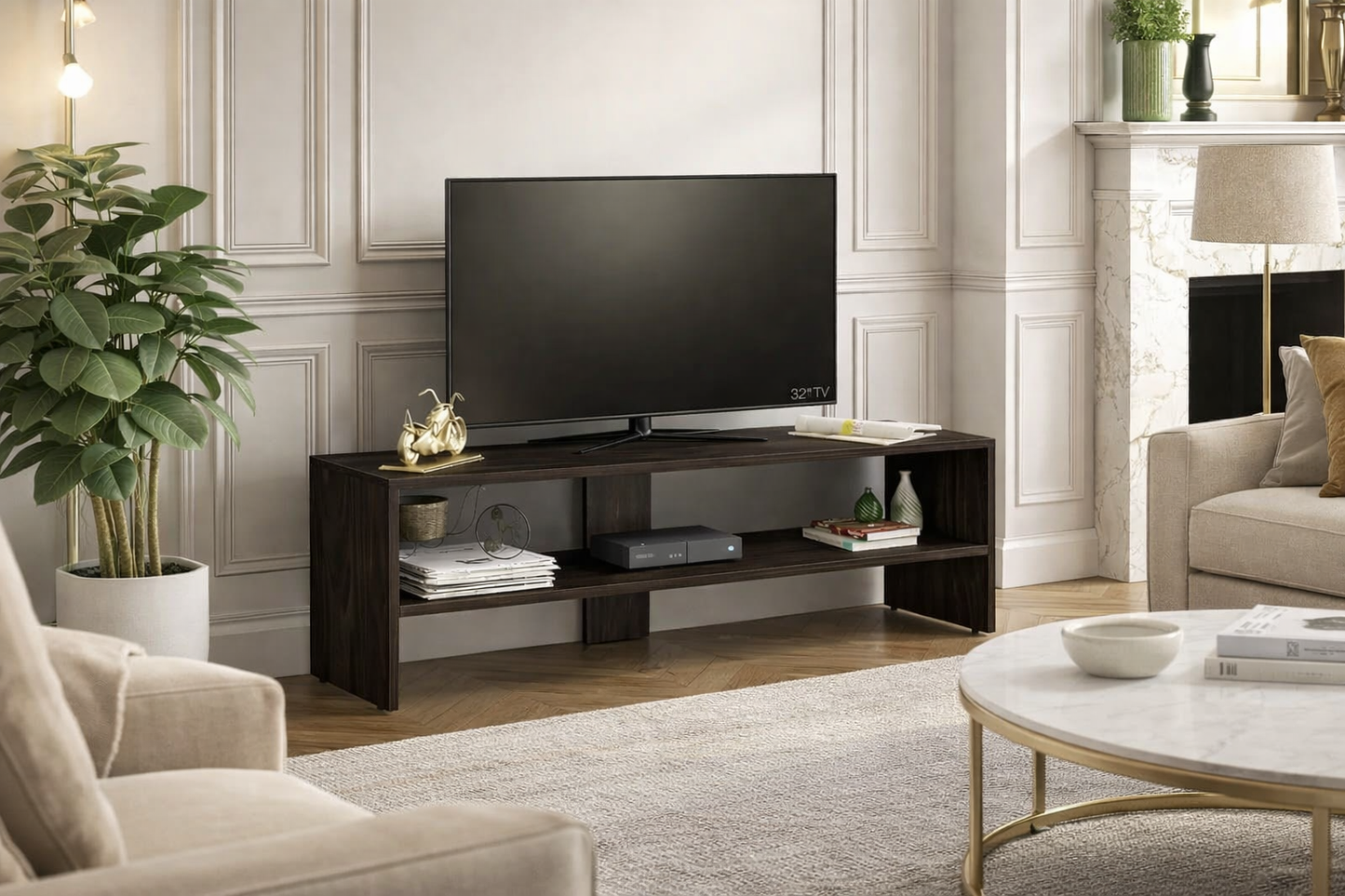 PEDPIX® Premium Wooden TV Stand | Modern Open Shelf TV Cabinet for Living Room | Engineered Wood