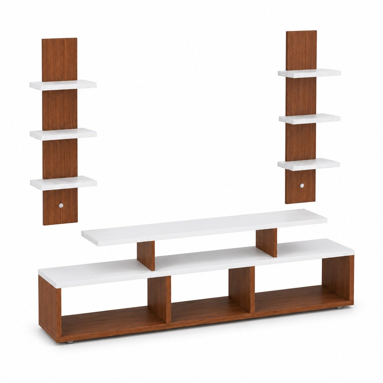 PEDPIX® Premium Wall Mounted TV Entertainment Unit with Floating TV Stand & Decorative Wall Shelves | Engineered Wood | White & Teak Finish
