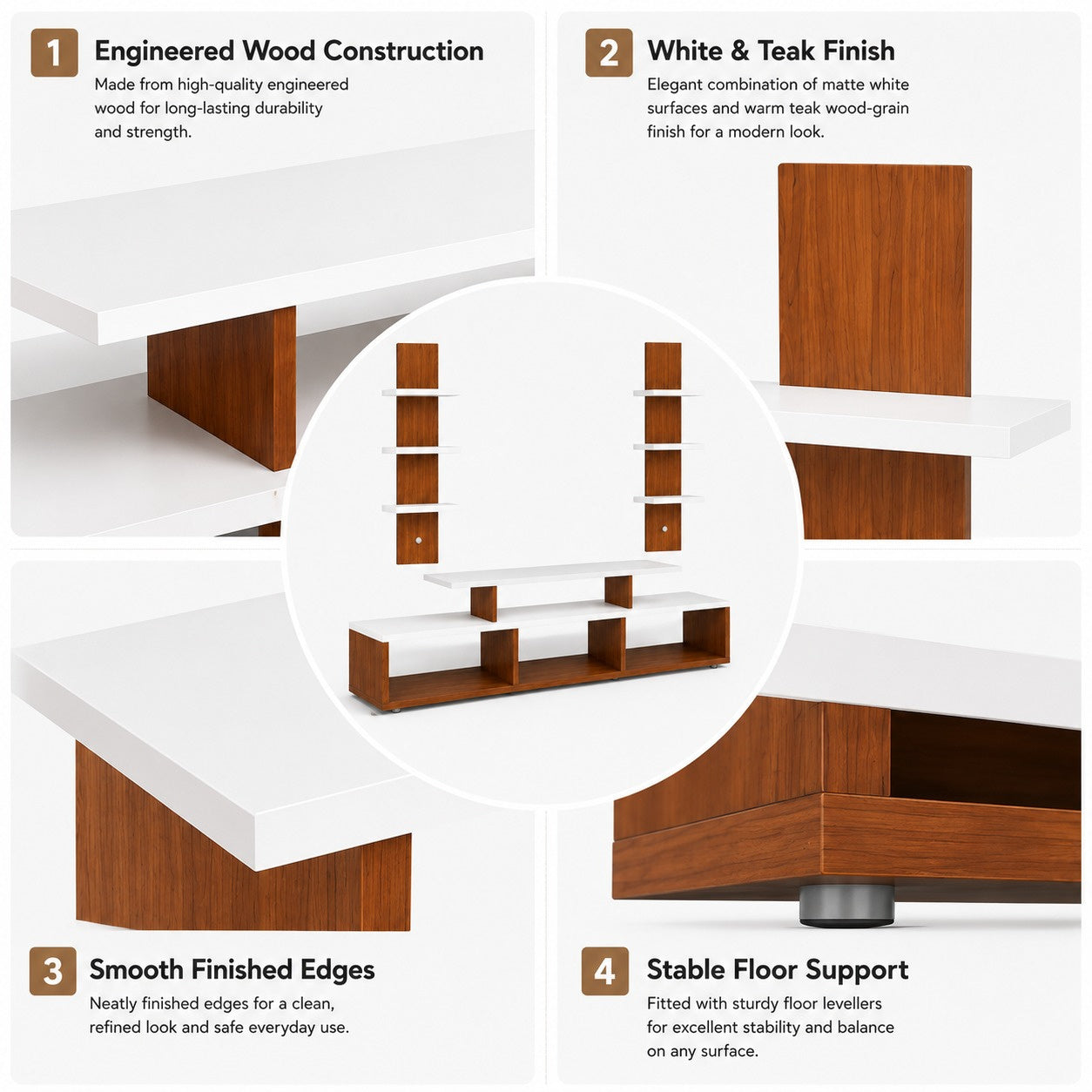 PEDPIX® Premium Wall Mounted TV Entertainment Unit with Floating TV Stand & Decorative Wall Shelves | Engineered Wood | White & Teak Finish