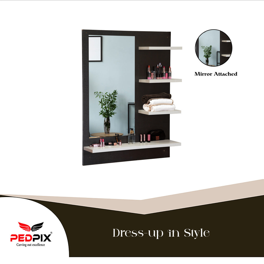 PEDPIX Wall Mirrors with Shelf: Decorative Wall Hanging Dressing Table for Bedroom and Living Room Wall Mounted Engineered Wood Dressing Table(Finish Color -, VENGE White, DIY(Do-It-Yourself))