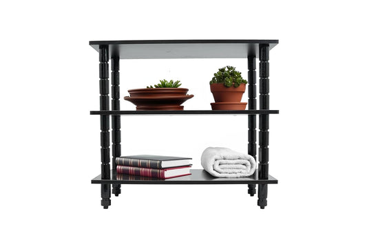 PEDPIX Solid Wood TV Stand | TV Entertainment Unit | TV Cabinet with Racks for Set Top Box & Decorative Objects, Black (2 Shelves Multipurpose Storage, 46X70X64)